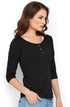 Women Black 3/4 Sleeves Henley T-Shirt
